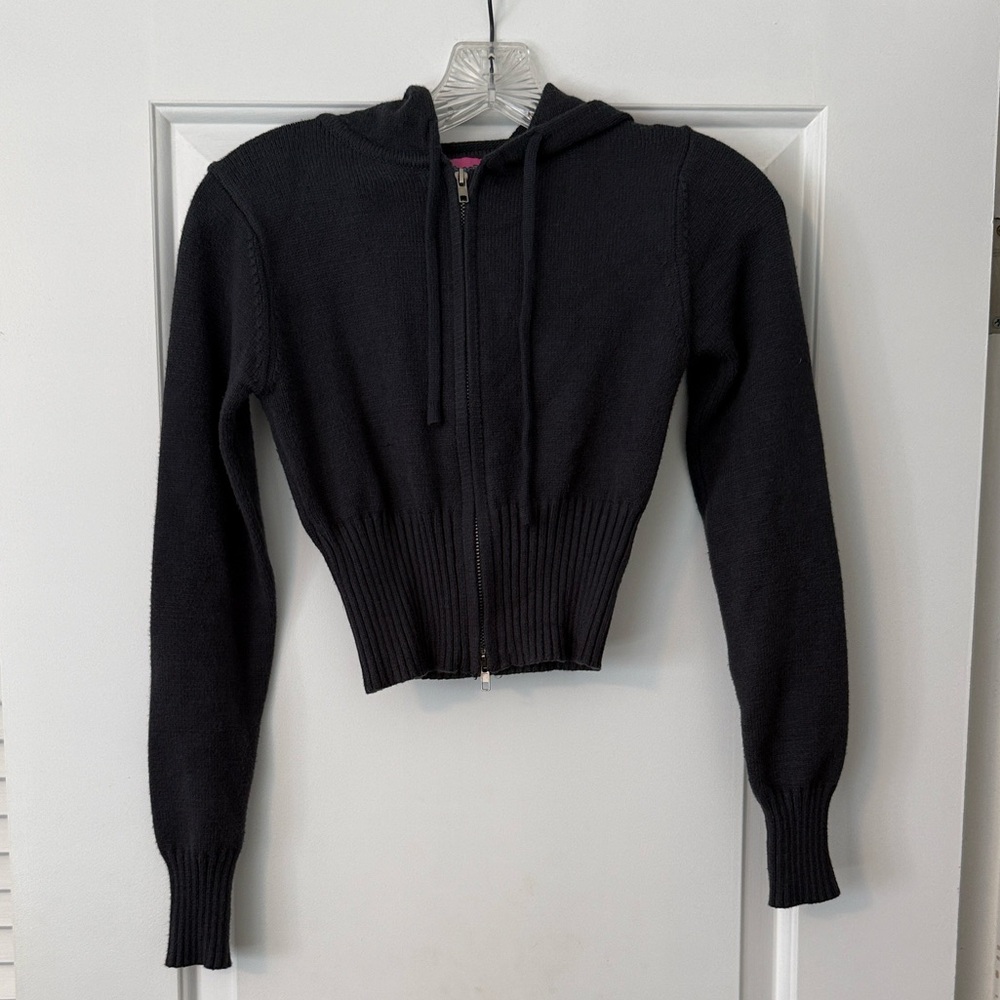 Like New Edikted Dark Gray Knit Zip Up Hoodie Cardigan Size XS